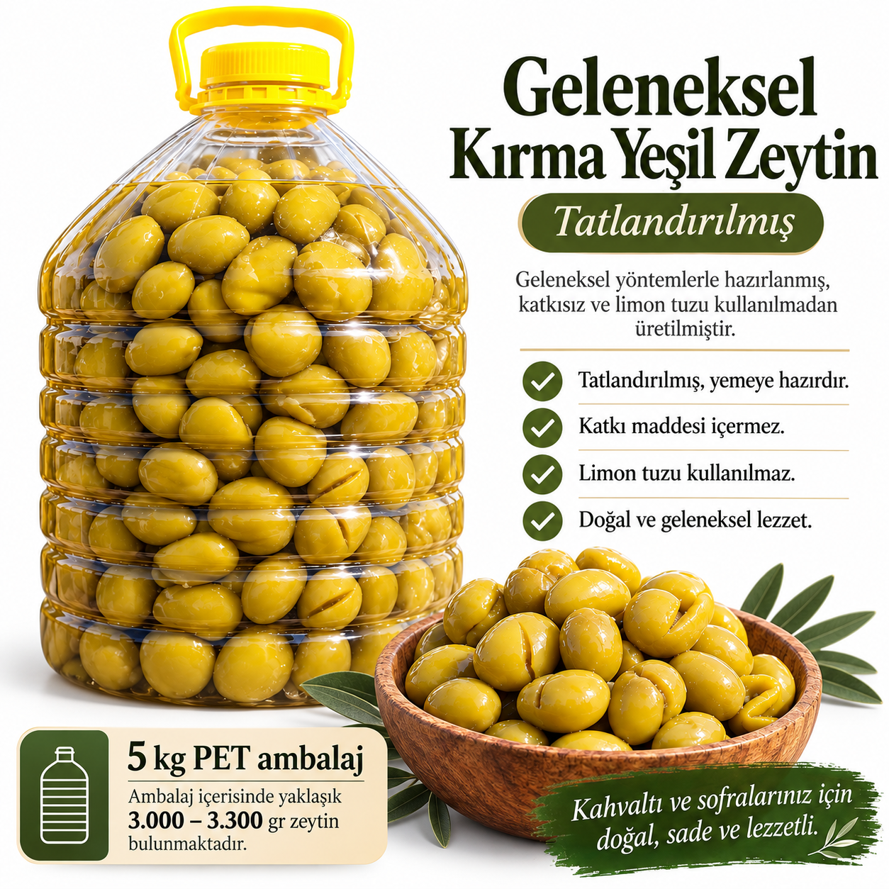 Geleneksel Kırma Yeşil Zeytin – Tatlandırılmış